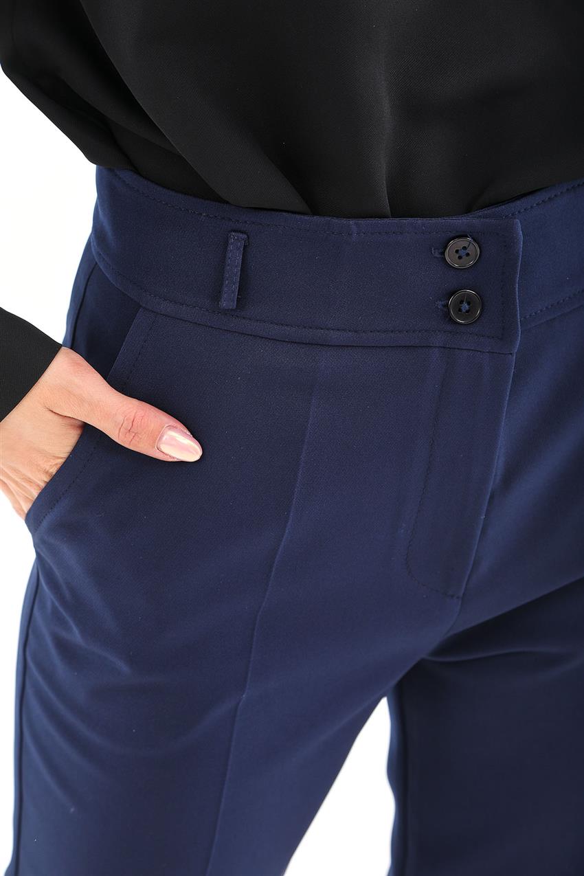 Çift Düğme Kapamalı Lacivert Pantolon
