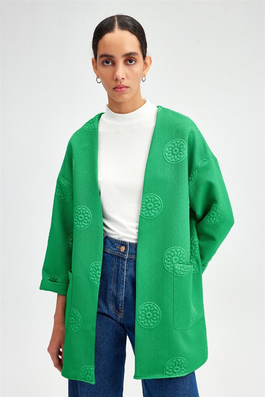 Kabartma Baskı Yeşil Kimono
