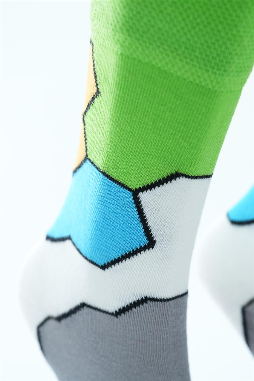 Renkli Geometrik Desenli Uzun Çorap-Karma 4241-284