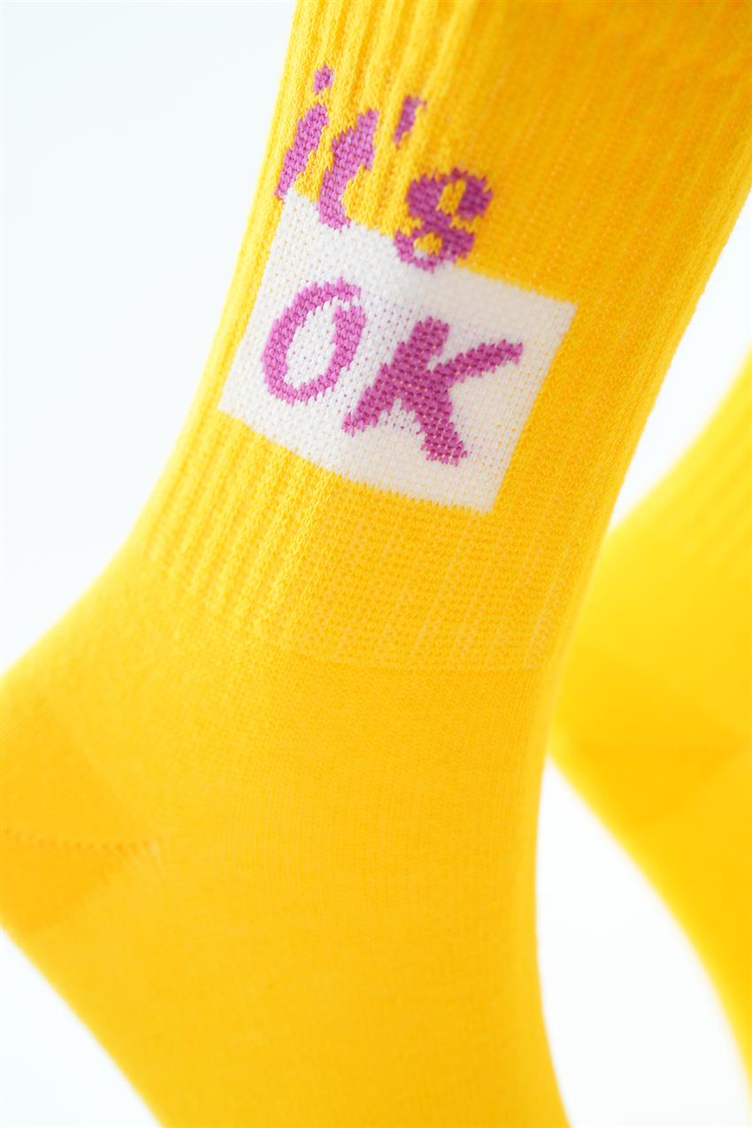 Yazılı Soket Çorap-Sarı 4131-29