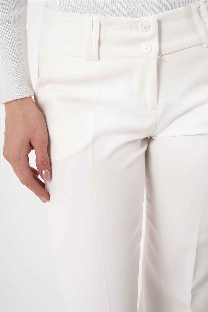 İspanyol Paça Optik Beyaz Pantolon