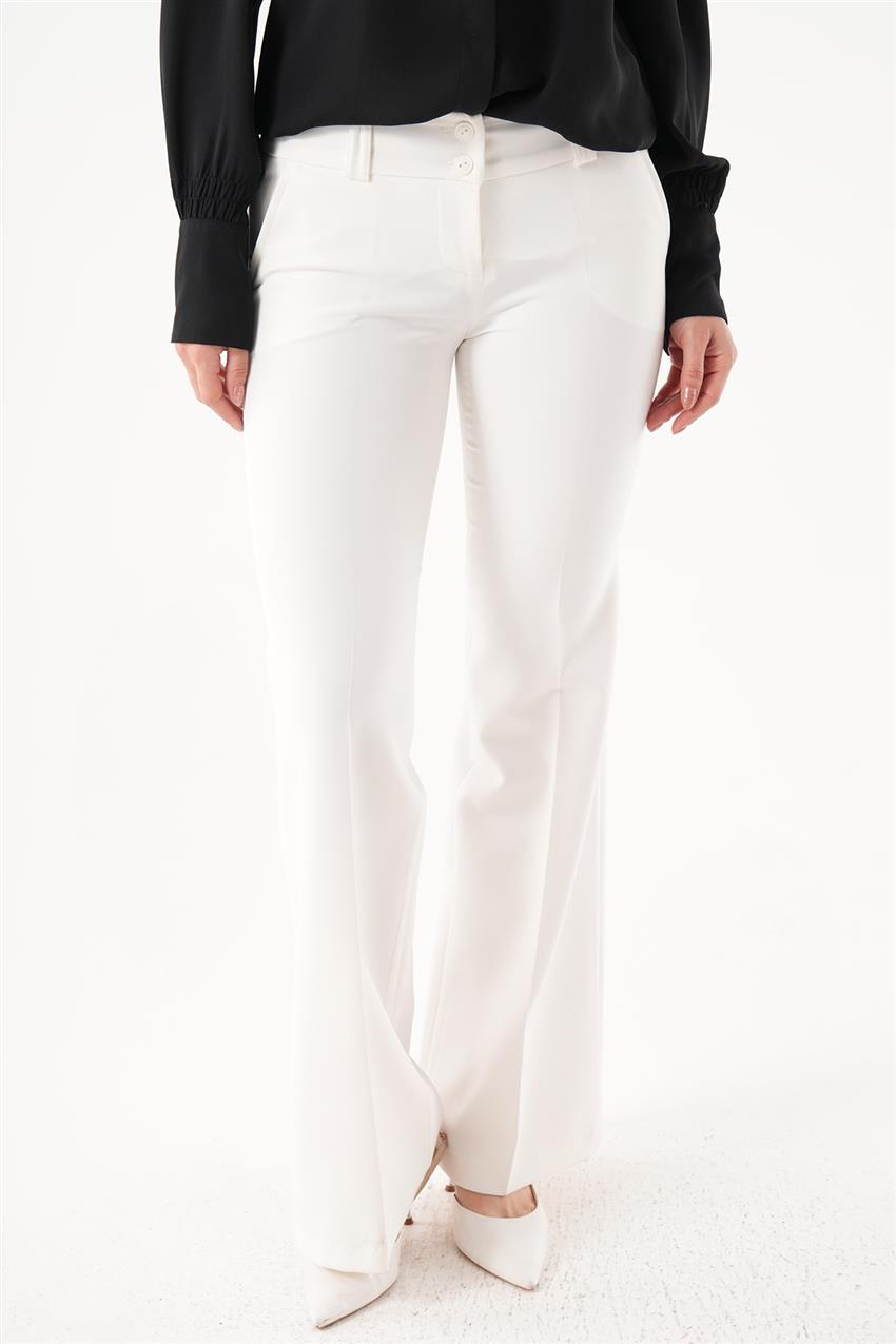 İspanyol Paça Optik Beyaz Pantolon