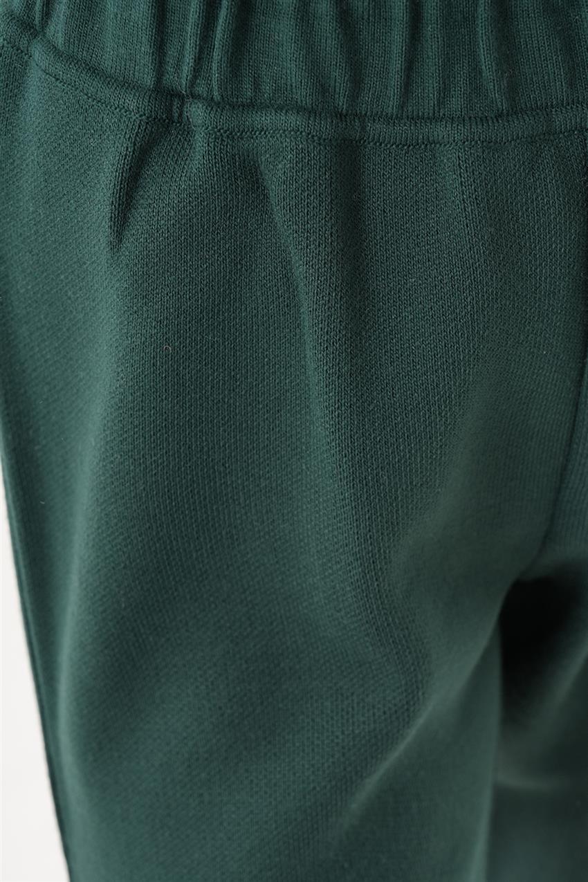Zebra Çizgili Triko Tunik-Pantolon Krem-Yeşil İkili Takım 