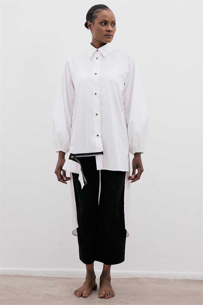 Sırt Detaylı Tasarım Beyaz Gömlek/Tunik 