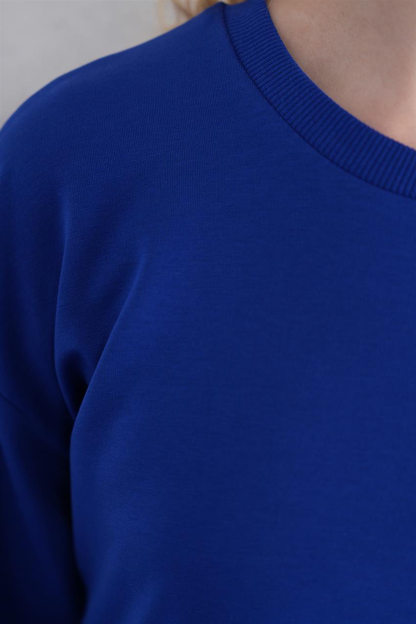 İki İplik Basic Saks Sweatshirt