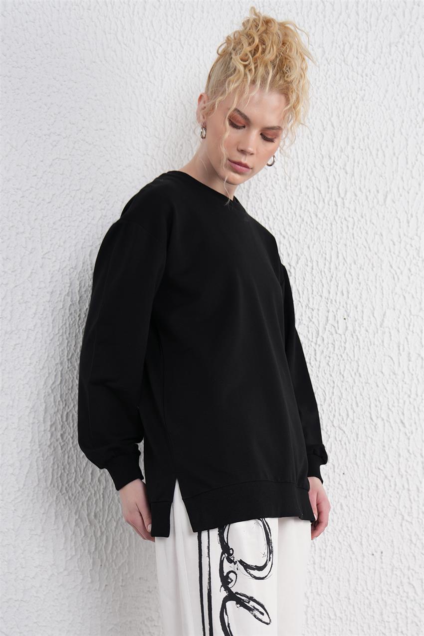 İki İplik Basic Siyah Sweatshirt