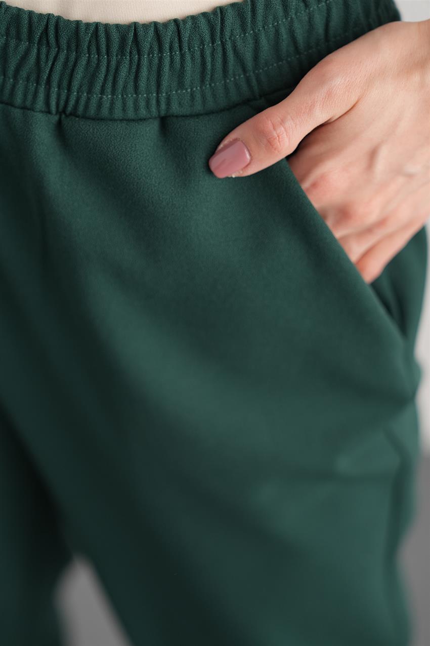Beli Lastikli Cepli Koyu Yeşil Pantolon