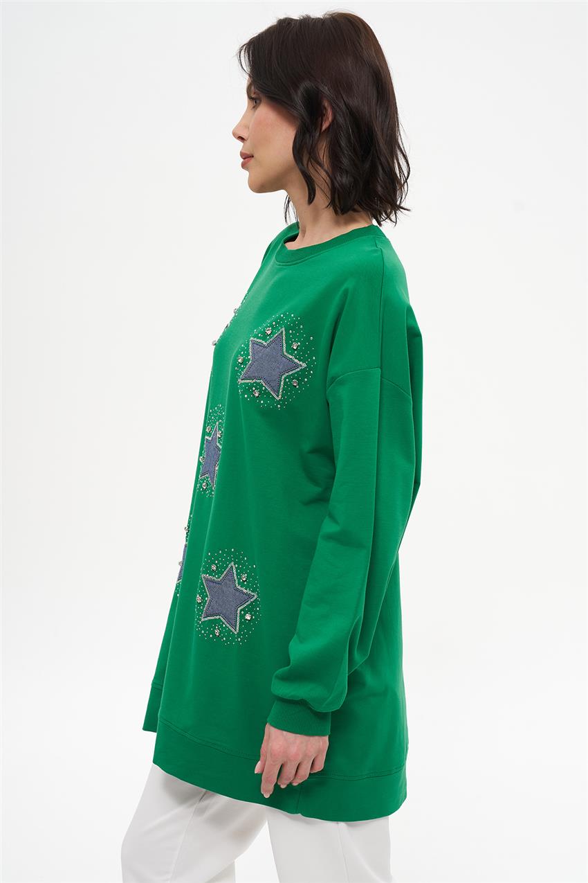 Pullu Yıldızlı Yeşil Tunik