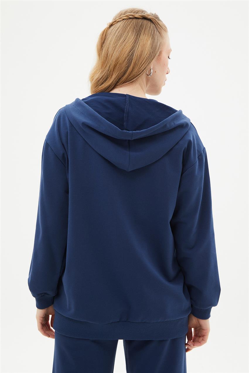 Kapüşonlu Lacivert Basic Sweatshirt