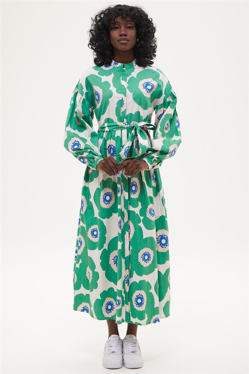 Elbise Patlı Robalı Balon Kol-Benetton Yeşili 330087-R337