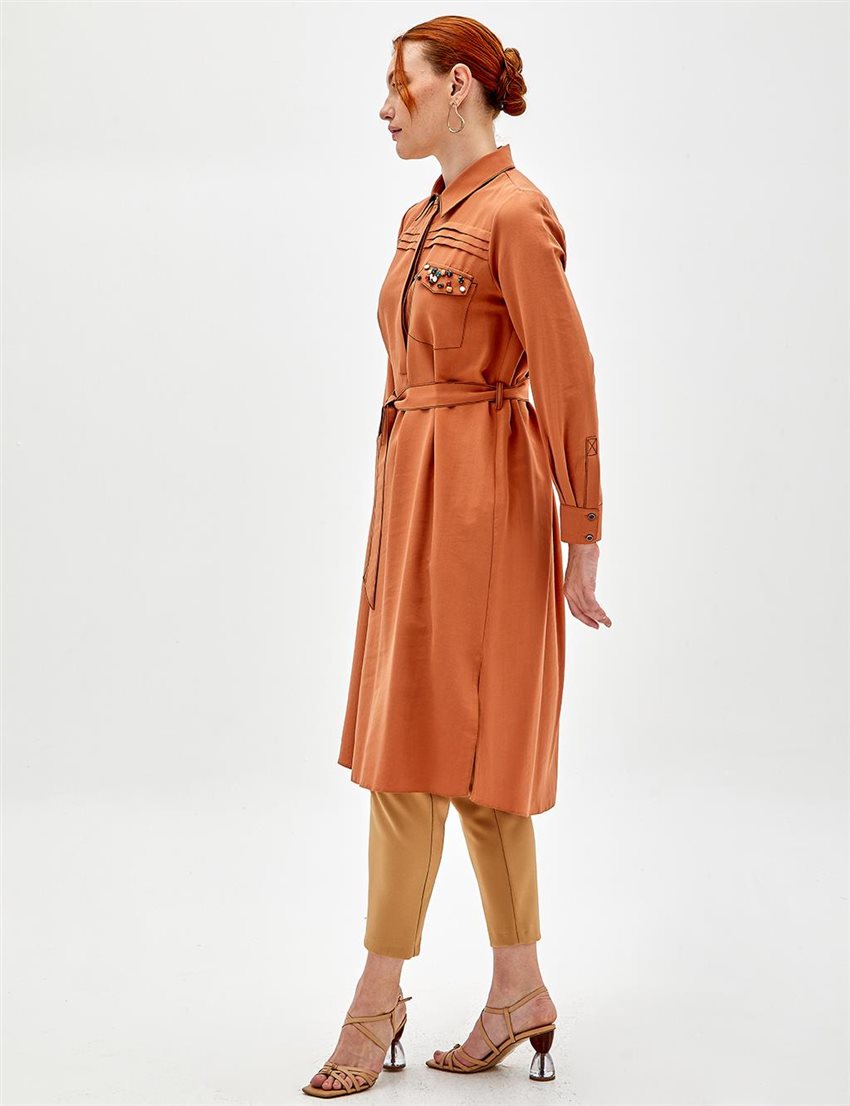 Nervürlü Tarçın Tunik/Elbise 
