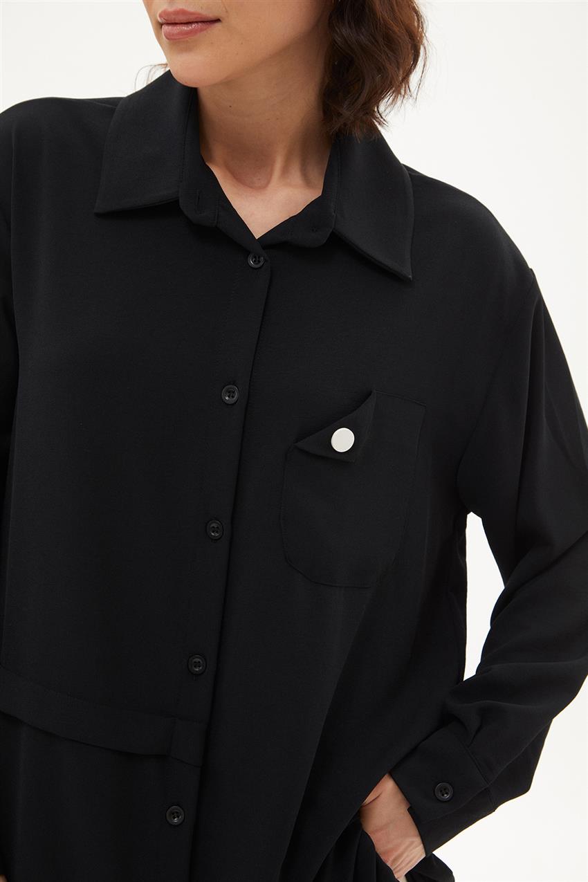 Cepli Yırtmaçlı Gömlek-Siyah 10438-01