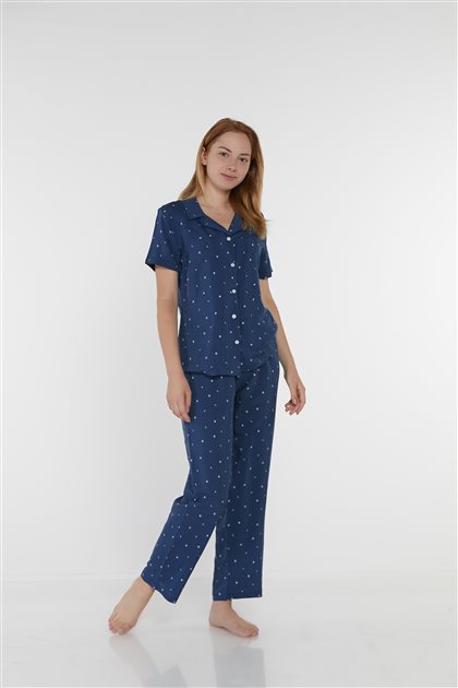 Mini Desenli Mavi Pijama Takımı