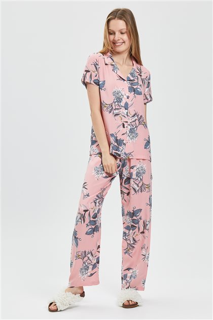 Çiçekli Pembe Pijama Takım