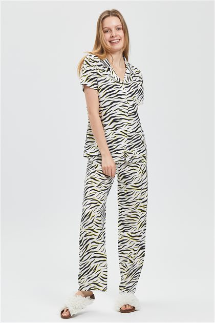 Zebra Desenli Beyaz Pijama Takım 