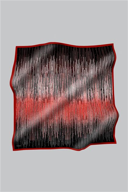 ZÜHRE Çizgi Desenli Siyah/Kırmızı İpek Eşarp Z-5815 Z20KBZ5815ES100001-R3002