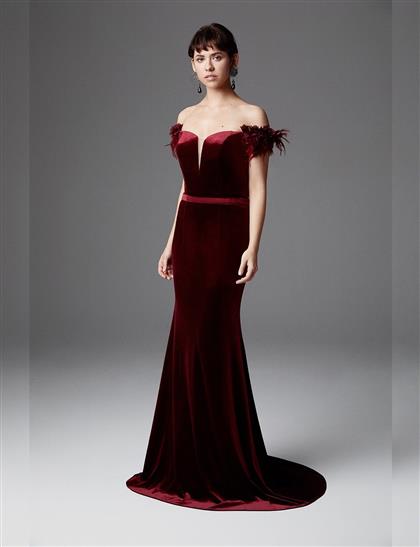 TIARA Belted Strapless Evening Dress Bordeaux B20 26044