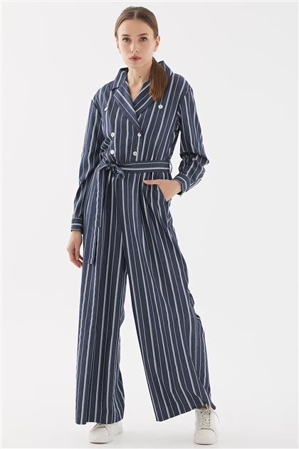 Breasted Striped Jumpsuit Navy Blue TK-W1118-08