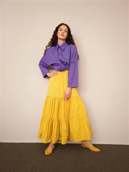 5211-Shirred skirt mustard
