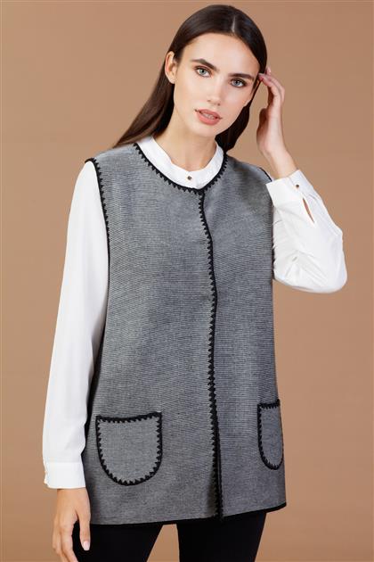 Merow zero collar knitwear vest black ekru 2649-se-m