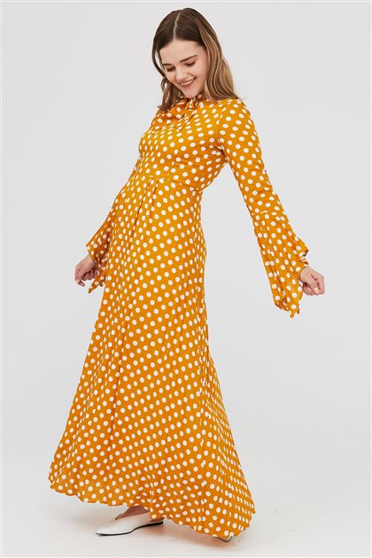 Puantiyeli Safran Elbise
