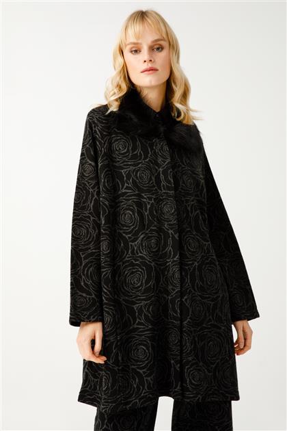 Rose patterned knitwear coat-black-smoked 2823-sf-l