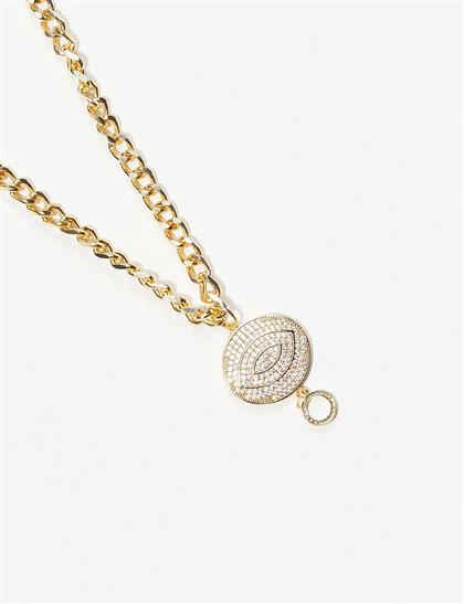 Stone embroidered thick chain necklace gold