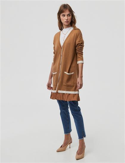 Skirt tip pleated knitwear cardigan beige