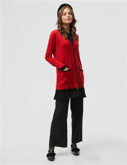 Skirt tip pleated knitwear cardigan red