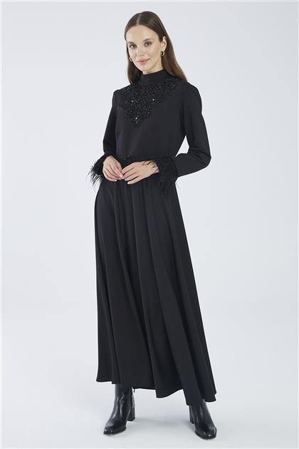 Zühre Bead Processing and Tassel Detailed Black Long Dress E-0274 Z21KBE-0274Elb1001-R1210