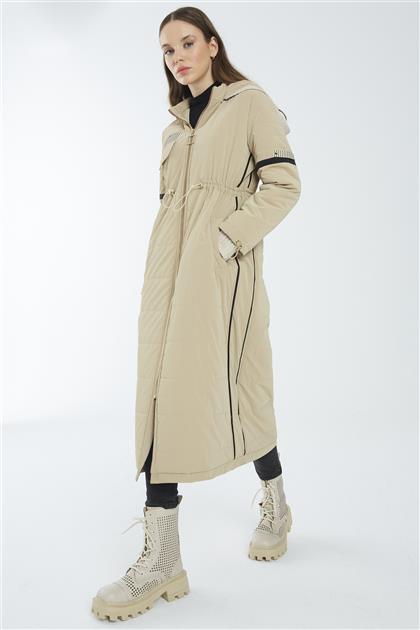 Zühre Hooded and Waist Tire Long Beige Inflatable Coats 12761 Z21KB12761ZBM10001-R1041