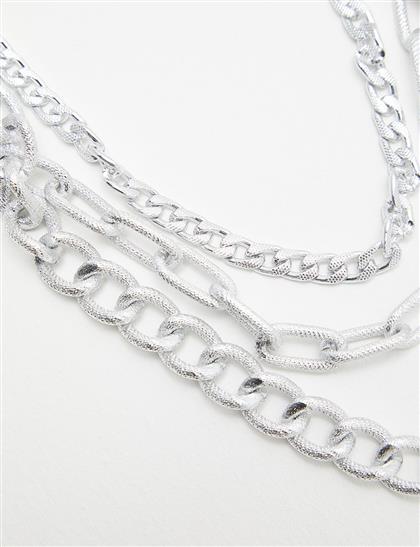 Triple thick chain necklace silver
