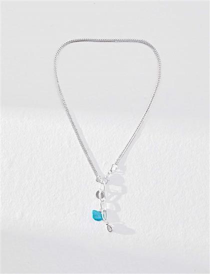 Turquoise stone chain necklace silver color