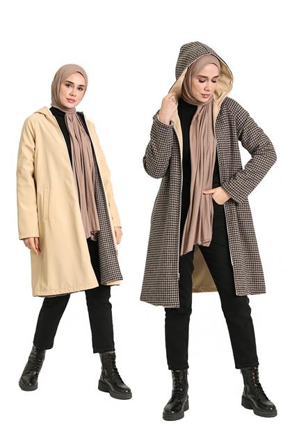 Vivezza hooded double-sided trench coat coat 6904-08 kamel-mink