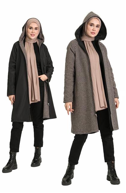 Vivezza hooded double-sided raincoat coat 6904-02 black-mink