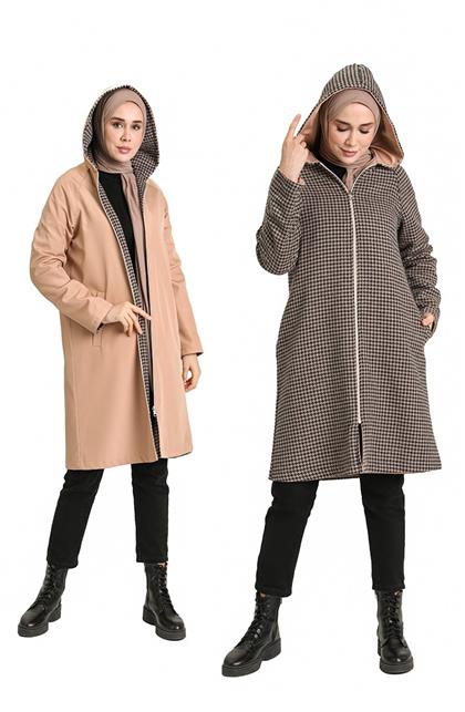 Vivezza hooded double-sided raincoat coat 6904-05 hardal-mink