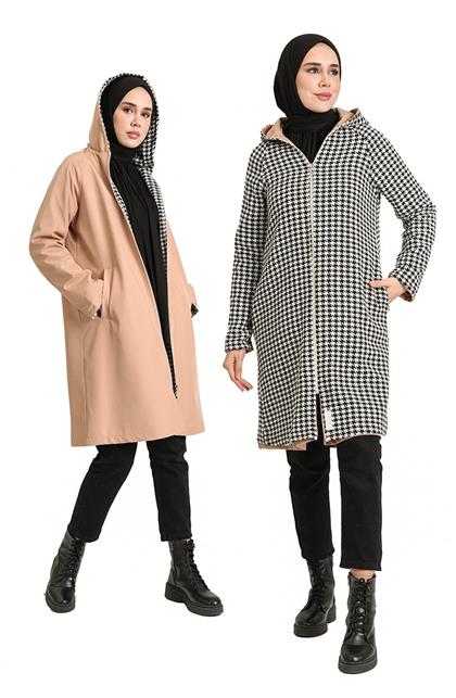 Vivezza hooded double-sided raincoat coat 6904-04 mustard-black