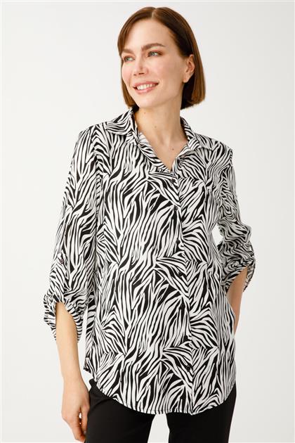 Zebra patterned shirt-black-ekru 30001-se-m