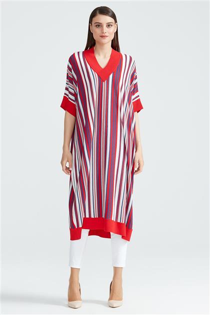 Striped Knitwear Jumpers Tunic Red - EKRU AJY.8208.01