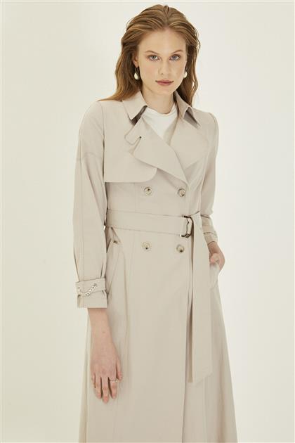 Zühre Chain and Belt Detailed Gray Trench Coat 12615 Z22YB12615ZB100001-R1090