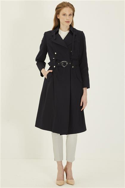 Zühre Breasted Collar and Arched Navy Blue Trench Coat 12922 Z22YB12922KP100001-R1150