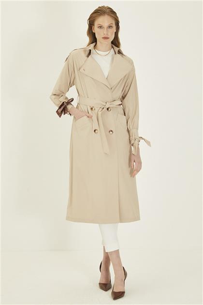Zühre Breasted Collar Waist Belted Stone Trench Coat 12885 Z22YB12885ZB100001-R1255