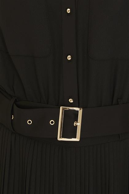 Zühre Shirt Collar and Belt Detailed Black Jumpsuit TLM-0019 Z22YB0019TLM100001-R1210