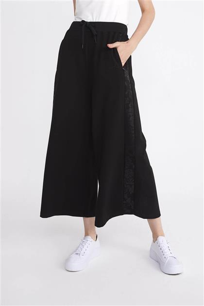 Haşema Siyah Varak Baskı Detaylı Culotte Basıc Pantolon HSM-05-L-Sİ