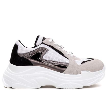 MİLA Grey Süede Black Süede Platin Hologram Bağcıklı Sneaker Bayan Ayakkabı A170