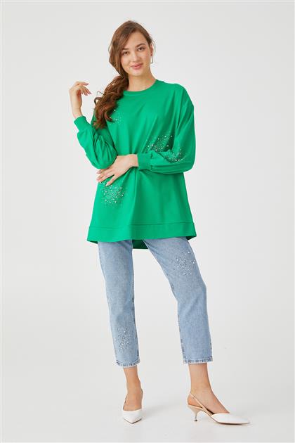 Taşlı Benetton Yeşili Sweatshirt