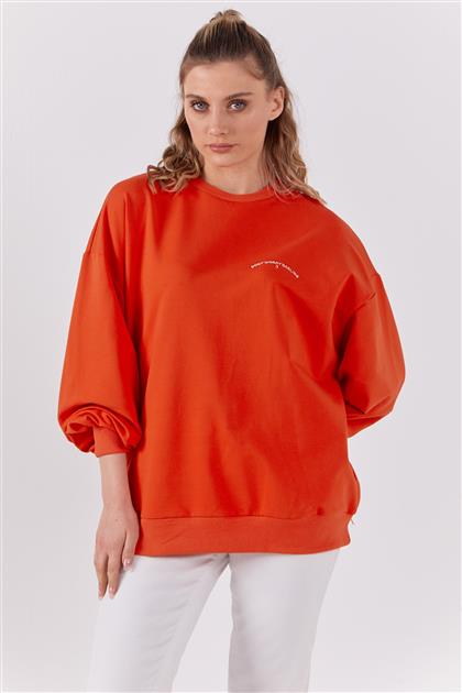 Mini Yazı Nakışlı Turuncu Sweatshirt