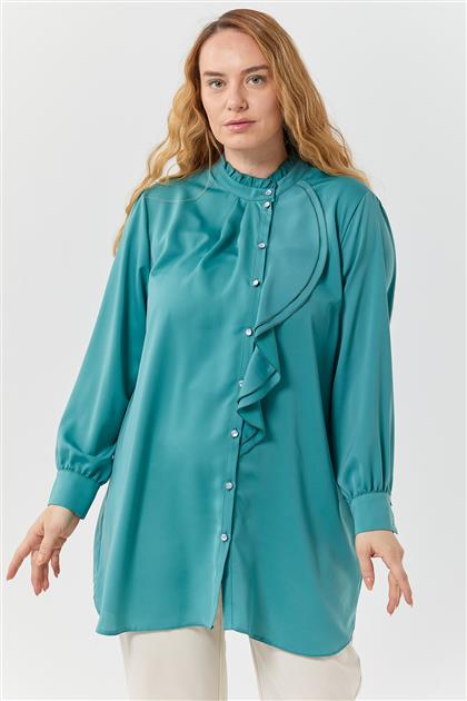 Yaka Volanlı Yeşil Bluz