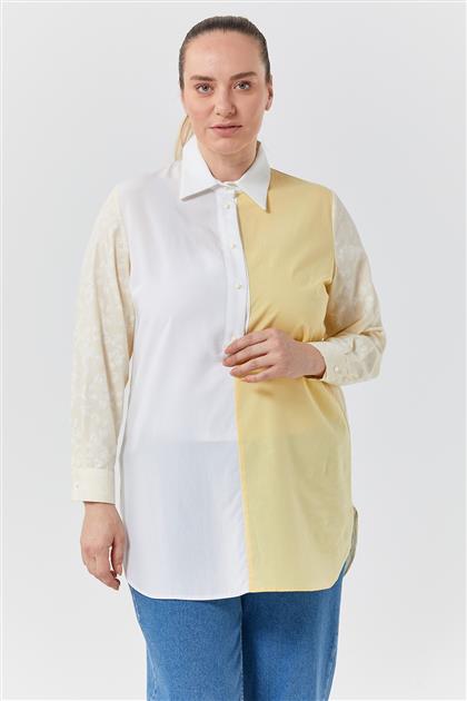 Kumaş Mixli Sarı-Optik Beyaz Tunik