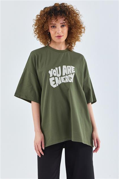 Yazı Baskılı Oversize Yeşil T-shirt
